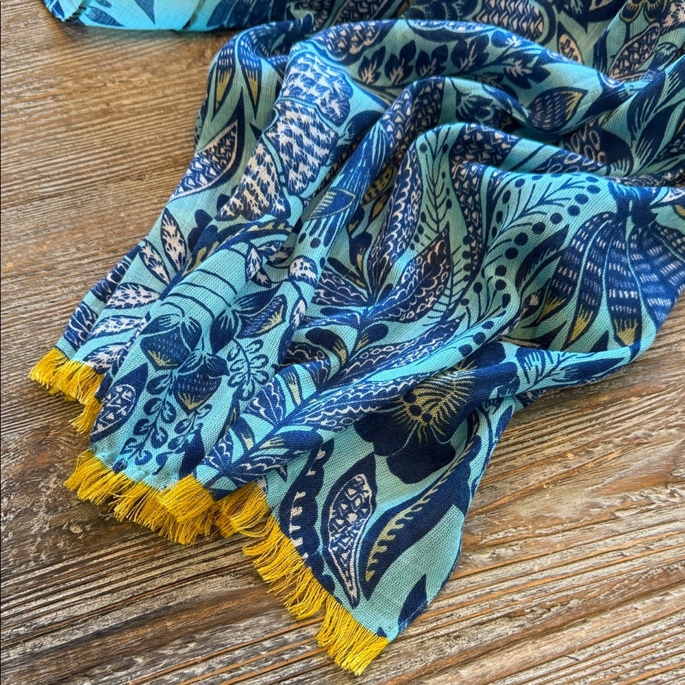 Lands' End Blue and Yellow Beautiful Floral Scarf 66” - Picture 4 of 8
